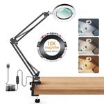 yAyusi Magnifying Glass with Light and Stand,10X Magnifying Lamp,2-in-1 Stepless Dimmable LED Magnifying Desk Lamp with Clamp,Craft Light Lamp with 3 Color Modes for Close Work Reading Repair Crafts