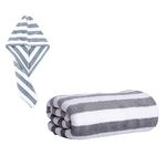 MAXOSHINE Microfiber Bath Towel/Hair Wrap Combo-Soft Super Absorbent Coral Fleece Towels for Bath with Hook-Quick Dry Towel for Women and Men (Grey) (Grey Stripes)