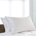 Hotel Grand Bed Pillows 100% Cotton Soft Feather Down Pillows Queen Size Pillows Set of 2 Pack Hotel Collection Washable Pillows for Side/Back Sleeper,28" L x 20" W