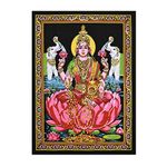 Shoppers Point® Goddess Laxmi Cotton Wall Poster. Multicolor Sequin Embedded Cloth Wall Hanging/Tapestry (Cotton Fabric, 40X30 INCH, Multicolour)