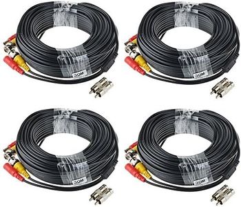 ABLEGRID® 4 Pack 100ft bnc Video Power Cable Security Camera Cable Wire Cord for CCTV dvr Surveillance System (Included 2X BNC to RCA connectors with Each Cable)