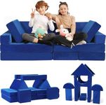 Kids Couch 14 PC Modular Kids Play Couch Set – Convertible Kids Sofa Couch with Soft Foam Sofa Cushions | Kids Fort Couch, Kid Couch Play Room Furniture, Blue