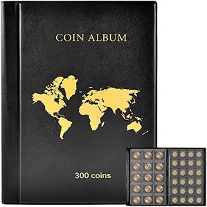 Coin Collection Book Holder Album for Collectors, 300 Pockets Coins Display Storage Case, Collecting Sleeves Organizer Box for Coin Collections Supplies, Money Currency, Pennies, Quarters - Black