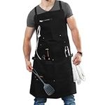 ecoZen Lifestyle Professional Grade Apron for Men (10 oz Cotton) Ideal for Kitchen, BBQ, Cooking, Chef and Grill | Fully Adjustable (M to XXL) and Comfort + Pockets (Black)