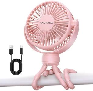 AMORMIYA Portable Battery Powered Stroller Fan with Flexible Tripod, Pink