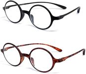 Calabria 721 Flexie Round Reading Glasses for Women & Men | UV Protection | Patented Design | Unisex Readers 2.50 in Ebony & Tortoise (2 Pack)