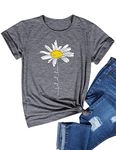 Dresswel Women Let It Be T Shirt Daisy Flower Graphic Print T-Shirt Crew Neck Short Sleeve Tee Tops (1-Dark Grey, L)