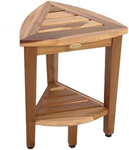 EcoDecors Snazzy Corner Teak Shower Corner Shelf 18" Tall Natural Wood Corner Shower Seat Bench with Shelf 60 Degree Oasis Corner Stool in Earthy Teak Finish