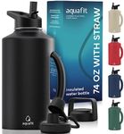 AQUAFIT Insulated Water Bottle 74 oz with Handle - Straw and Chug Lid - Stainless Steel Water Bottles - 74 oz Water Bottle - 74oz Insulated Water Bottle with Straw (74 Ounces, Midnight Black)