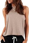 LASLULU Womens Cropped Tank Tops Sleeveless Sports Tank Tops Workout Yoga Tops Sexy Crop Tops Racerback Athletic Shirts Muscle Tank(Khaki Medium)