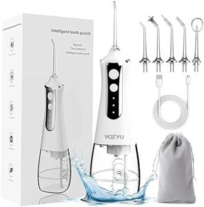 YOZYU Cordless Water Flosser Professional Oral Irrigator,5 Jet Tips 3 Modes IPX6 Waterproof 300ML Detachable Water Tank Low Noise,Portable Cordless Rechargeable Teeth Cleaner for Home&Travel (White)