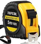 TEFCOL Retractable Tape Measure 5m 16Ft, Heavy Duty Nylon Coated Measuring Tape, Imperial and Metric Measurement with Metal Belt Clip (Black Yellow)