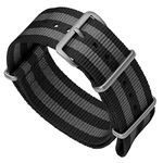 ZULUDIVER Classic Bond 1973 British Military Cadet. Black and Grey Nylon Mens Replacement Watch Strap. Rugged, Quick-Drying and Secure Wristwatch Strap for Outdoor Activities. Satin Buckle, 22 mm