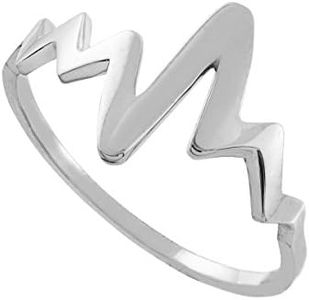 Dainty 925 Sterling Silver Lifeline Pulse Heartbeat Ring (Size 8.5)