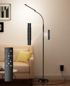 Nulmvic Lámpara de Pie Salon LED: 18W 4 Temperaturas de Color y 4 Brillos con Mando a Distancia - 1H Temporizador - Lámpara de Pie Flexible de Cuello de Cisne para Oficina (Negro)