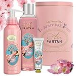 Spa Gift Basket for Women Un Air d'Antan 3-Piece French Bath Body Gift Set for Women: 1 Hand Cream, 1 Shower Gel, 1 Body Lotion Cherry Blossom Freesia - Birthday Gifts for Women, Spa Self Care gifts for her