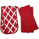 Penguin Home Heat Resistant Oven Gloves with Set of 2 Tea Towel, Oven Mitt & Potholder for Home Cooking - Maximum Heat Protection/Kitchen Accessories(Diamond Red) Size - (18x90 & 65x45 cm)