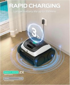 WYBOT C1 Cordless Robotic Pool Vacuum – 150min Runtime, 4-in-1 Wall & Waterline Cleaning, App Control, White