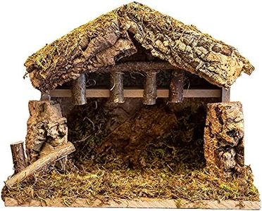 Village Nativity Wooden Stable Creche for Christmas Nativity Set, 10" x 5" x 8", Made in Italy