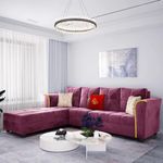 FURNY Melrond 6 Seater Fabric LHS Sectional L Shape Sofa Set (Left Facing-Pink)