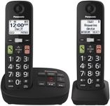 Panasonic Cordless Phone, Easy to Use with Large Display and Big Buttons, Flashing Favourites Key, Call Block, 2 Cordless Handsets - KX-TGU122CB (Black)