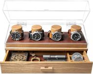 The Watch Deck Pro: Made to Show Off Your Collection — Stylish Display Case for 4 Watches – Christmas Gift for Men – Accessory Drawer, Wooden Posts & Leather Lining – Men’s Watch Box & Watch Case