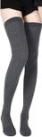 Extra Long Cotton Stripe Thigh High Socks Over The Knee High Plus Size Stockings (Dark grey)