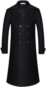 APTRO Men's Full Length Wool Trench Coat Fleece Lining Double Breasted Overcoat 1818 Black S
