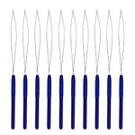 10 Pieces Hair Extension Loop Needle Threader Pulling Hook Tool and Bead Device Tool for Hair Extensions or Feather Extensions (Blue)