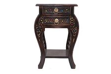 Shopify Wooden Stool-Natural Wood Antique Look Side Table with Two Drawer for Living Room (Brown, 14 x 14 x 21 inch) || AS03