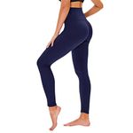 TNNZEET High Waisted Leggings for Women UK, Black Leggings Tummy Control for Gym Sports(Navy,S-M)