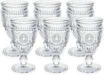 Kingrol 6 Pack Wine Glasses Goblets, 10 oz Vintage Water Glasses, Romantic Mixed Drink Glasses for Party, Daily Use