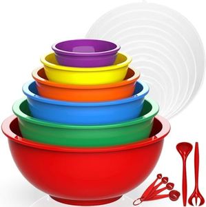 Umite Chef Mixing Bowls with Airtight Lids, 18 Piece Plastic Nesting Serving Bowls with Lids, Includes Salad spoon & Measuring Cups, Mixing Bowl Set for Mixing, Baking, Serving