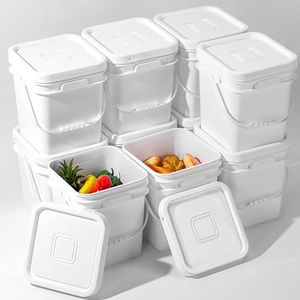 Hushee 12 Pack 4 Gallon Square Bucket White Food Grade Bucket with Handles and Lid Square Plastic Bucket Heavy Duty Container Storage Food Storage Pail for Packaging Sealing Dry Food Camping Fishing