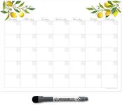 Dry Erase Monthly Calendar Planner Sticker Decal | Removable & Reusable | Magnetic Fine-Tip Marker Included (9 x 12 inches, Lemon)