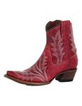 Corral Boots Womens Tooled-Inlay Snip Toe Cowboy Booties Boots Ankle Low Heel 1-2" - Red - Size 8.5 M