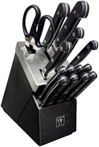 Henckels Classic 15-pc Self-Sharpening Knife Block Set | 8 Steak Knives, Paring Knife, Serrated Utility Knife, Prep Knife, Santoku Knife, Chef’s Knife, & Kitchen Shears, Black Block