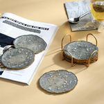 DULI Resin Coasters Set of 6 with Stand - Bar Wine Coasters for Table - Set of 6 Classy Yet Stylist Handmade Marble Stone Coaster Set with Holder (ResinCoasterW/G-Stand: GreyW/SilverFlake)