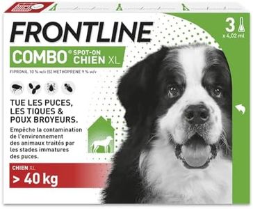 FRONTLINE Combo Chien - Anti Puces, Anti-Tiques - Protège L'Habitat, Élimine Puces Pendant 8 Semaines-Tiques Pendant 4 Semaines - Pour Chien plus 40 kg - Fabriqué en France -3 Pipettes Spot-On