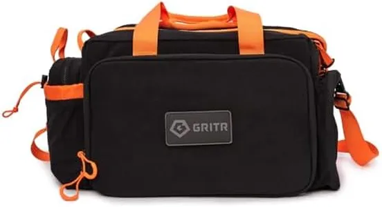 GRITR Tactical Range Bag for Handguns and Ammo - Military Style Duffle Bag for Shooting, Hunting, Travel, Everyday Carry - Tactical Gun Case for Pistol and Gear Storage, Black with Orange