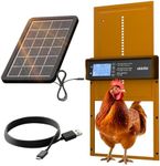 Okkobi Automatic Chicken Coop Door Solar Powered - LCD Display - Chicken Coop Door with Remote Control, Light Sensor & Timer - Security & Peace of Mind: Anti-Pinch function - 5-Year Protection - Brown