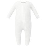 Owlivia Organic Cotton Baby Boy Girl Zip Front Sleep 'N Play, Footed Sleeper, Long Sleeve(12-18Months, White)