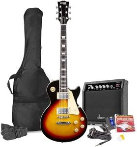Max Pack Guitare Électrique Style LP avec Ampli 40 Watts et Nombreux Accessoires, Housse, Accordeur, Cordes de rechange, Sangle, Câble 3m et Médiators, Kit Complet pour Bien Débuter - Sunburst