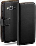 MoEx Flip Case for Samsung Galaxy Grand Prime, Mobile Phone Case with Card Slot, 360-Degree Flip Case, Book Cover, Vegan Leather, Deep-Black