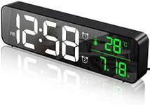 MOSUO Digital Alarm Clock Bedside Mains Powered, Bedside Clock with Big LED Temperature & Date Calendar Display, Mirror Digital Wall Clock with 40 Music, Snooze, 6 Brightness Dimmer, 4 Volume, Black