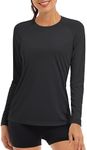 TACVASEN Womens Long Sleeve Rash Guard UPF 50+ UV Sun Shirts Quick Dry Swim Shirt Hiking Tops Black L