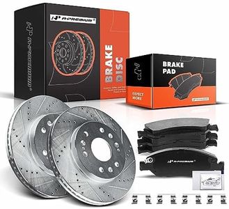 A-Premium 12.99 in(330mm) Front Drilled and Slotted Disc Brake Rotors + Ceramic Pads Kit Compatible with Select Cadillac, Chevy & GMC - Silverado, Suburban, Express, Sierra, Yukon, Escalade, Avalanche