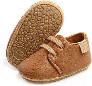 SOFMUO Baby Boys Girls Lace Up Leather Sneakers Soft Rubber Sole Infant Moccasins Newborn Oxford Loafers Anti-Slip Toddler Wedding Uniform Dress Shoes(A/Brown,6-12 Months)