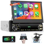 DAB/DAB+ Single Din Car Stereo with Wireless Carplay Android Auto, Hodozzy 1 Din 7 inch Flip Out Touch Screen Bluetooth Car Radio with Mirror Link/EQ/FM/USB/Type-C/AUX/Mic+ HD Rear View Camera