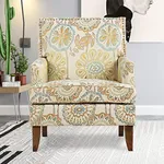 Vaztrlus Floral Accent Sofa Chair Wingback Sofa Chair Comfy Club Chair Pattern Single Chair Upholstered Reading Arm Chairs for Living Room Bedroom (Beige Yellow)